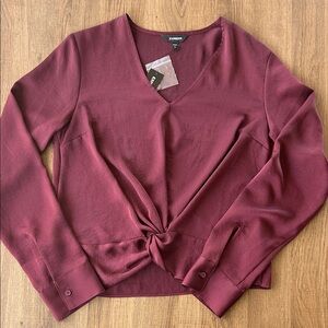 Express Deep Red V-Neck Long Sleeve Top